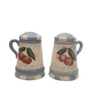 Country Blue Cherry with Handles Vintage Salt and Pepper Shakers